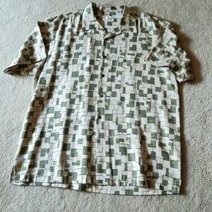 Vintage Bill Blass 100% Silk Button Down Short Sleeve Shirt XL